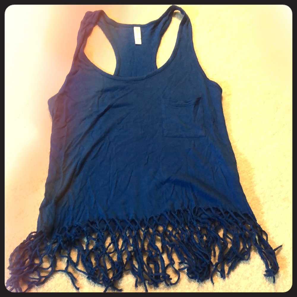 Blue Target Tank top with fringe